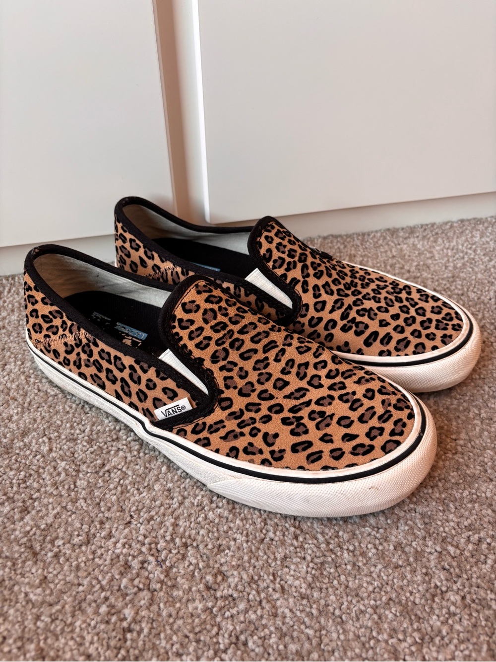 Vans Classic Slip-On Leopard Print Sneakers Tan Black
